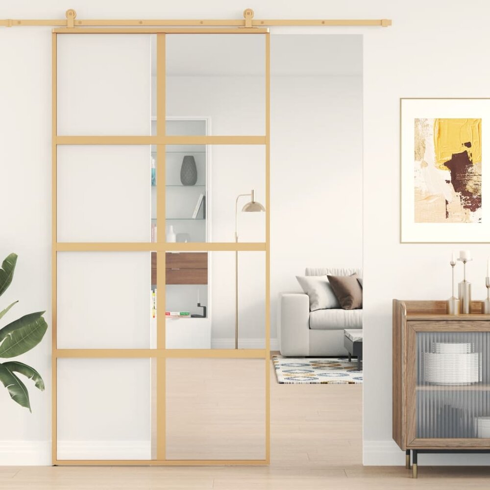 Schuifdeur 102,5x205 cm helder ESG-glas en aluminium goudkleur
