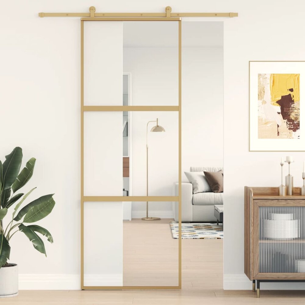 Schuifdeur 76x205 cm helder ESG-glas en aluminium goudkleurig