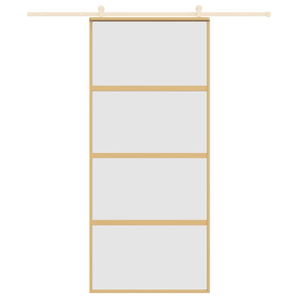 Schuifdeur 90x205 cm mat ESG-glas en aluminium goudkleurig