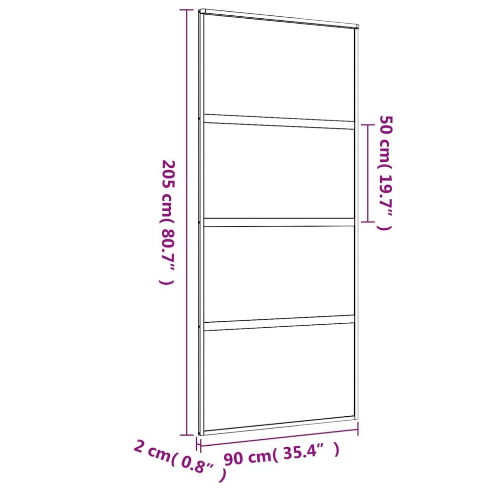 Schuifdeur 90x205 cm mat ESG-glas en aluminium goudkleurig