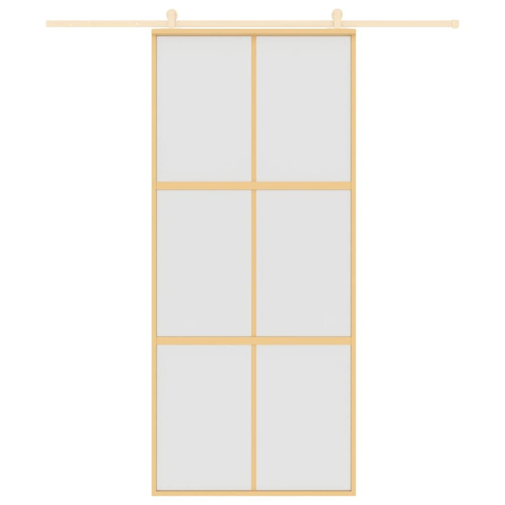 Schuifdeur 90x205 cm mat ESG-glas en aluminium goudkleurig
