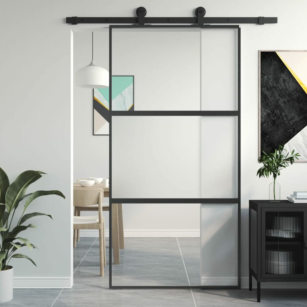 Schuifdeur 102,5x205 cm gehard glas en aluminium zwart