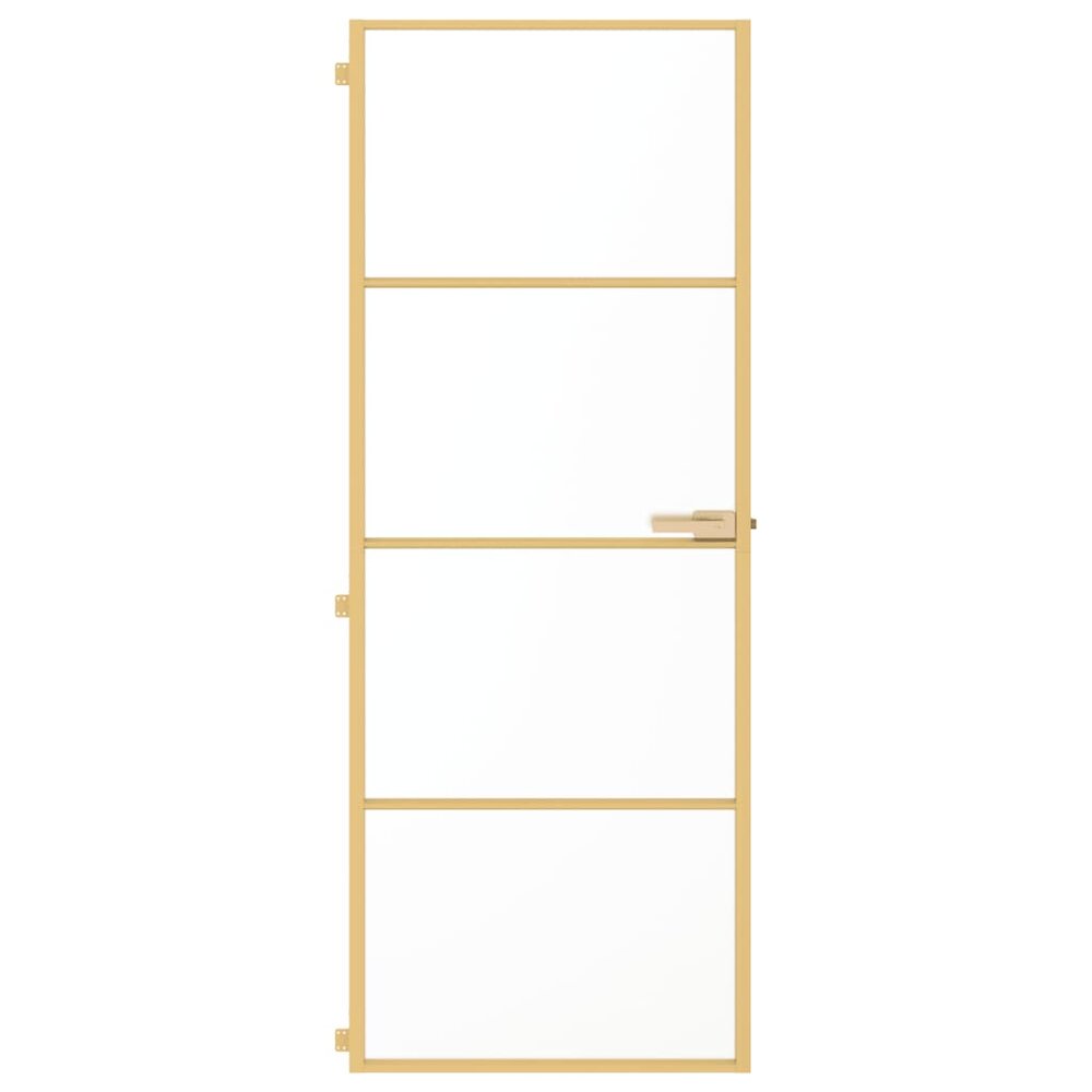 Binnendeur smal 76x201,5 cm gehard glas en aluminium goudkleur