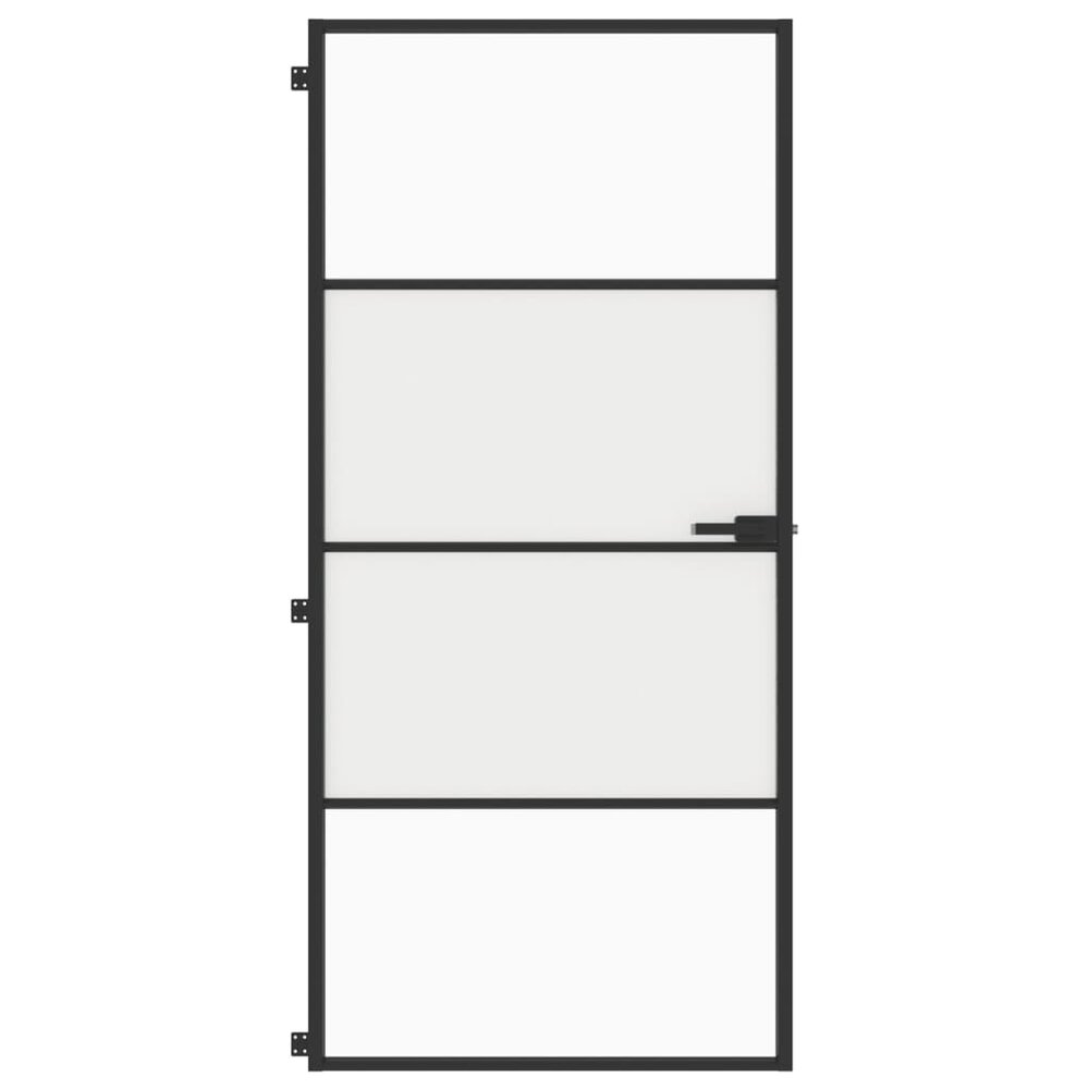 Binnendeur smal 93x201,5 cm gehard glas en aluminium zwart