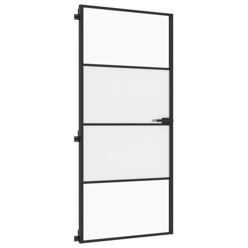 Binnendeur smal 93x201,5 cm gehard glas en aluminium zwart