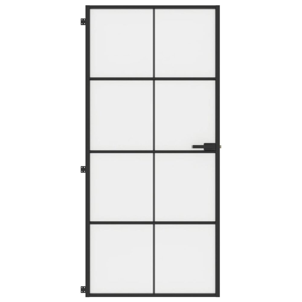 Binnendeur smal 93x201,5 cm gehard glas en aluminium zwart