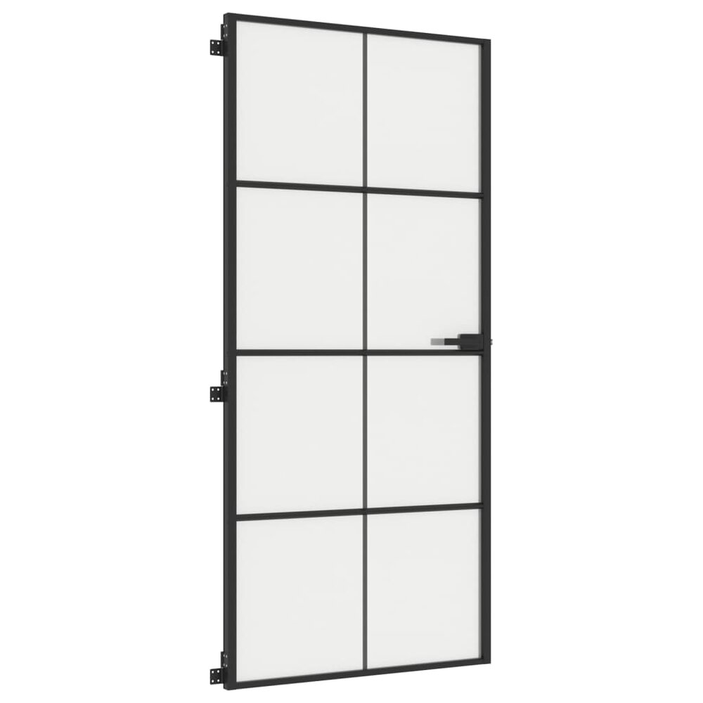 Binnendeur smal 93x201,5 cm gehard glas en aluminium zwart