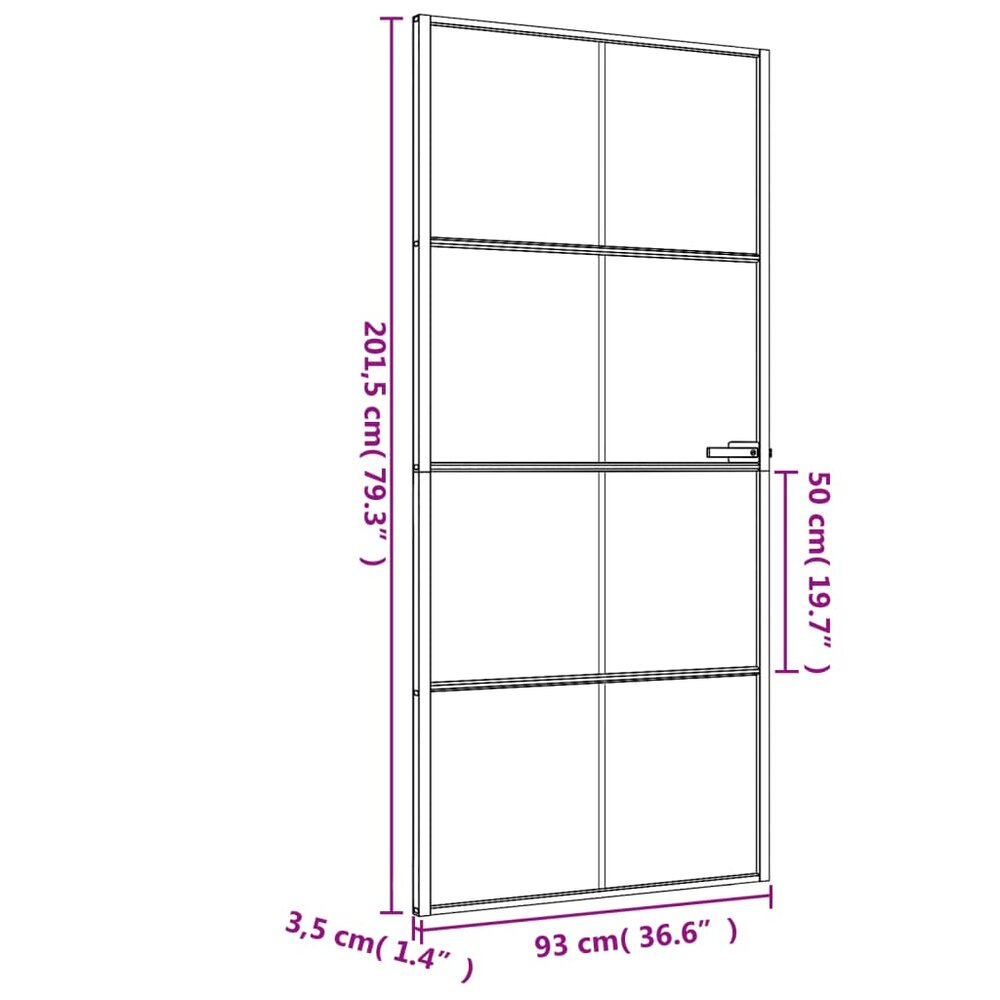 Binnendeur smal 93x201,5 cm gehard glas en aluminium zwart
