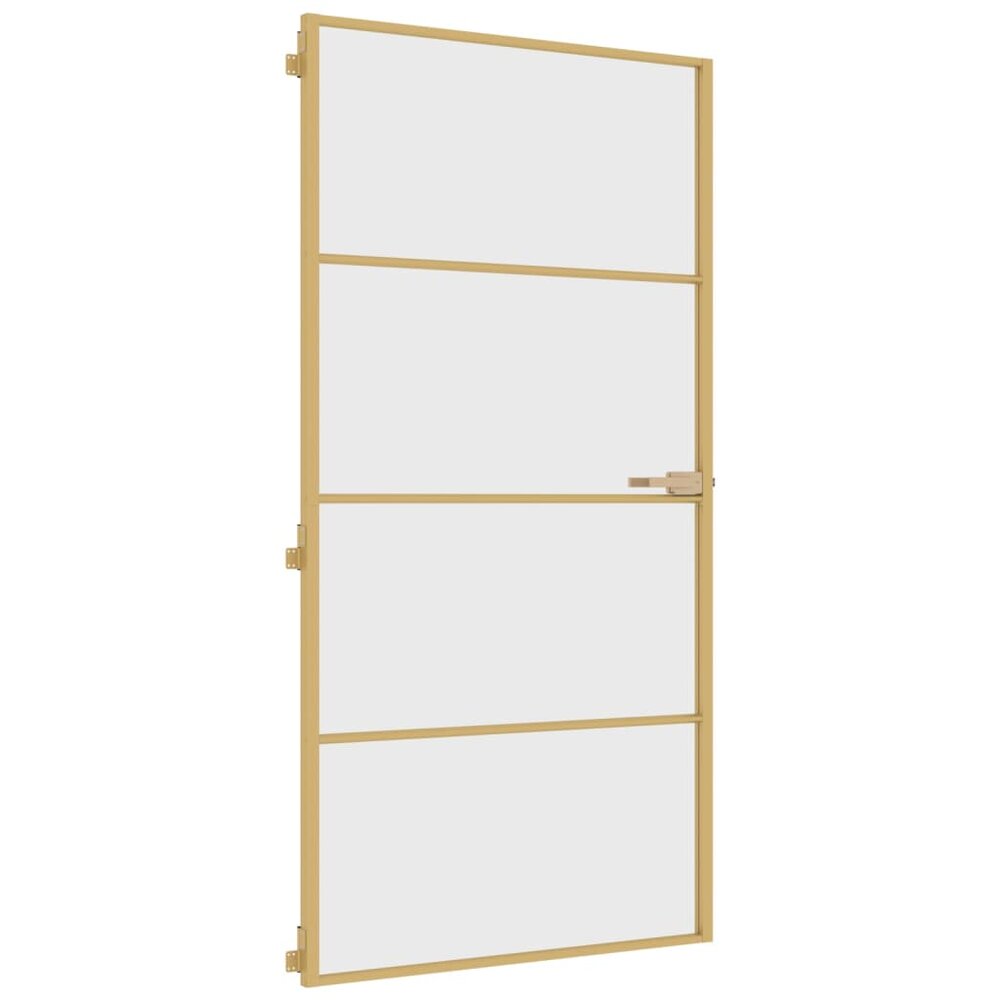 Binnendeur smal 102,5x201,5 cm gehard glas en aluminium goud