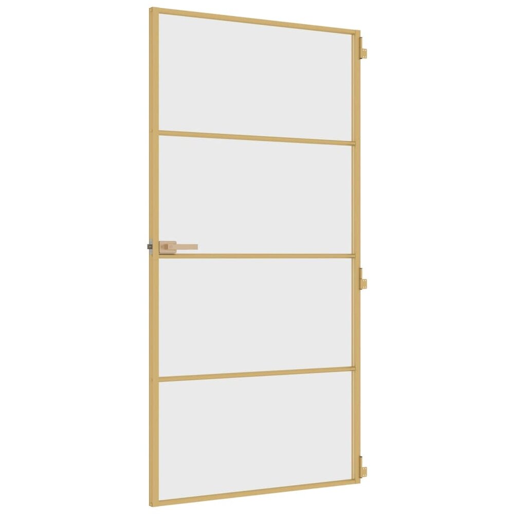 Binnendeur smal 102,5x201,5 cm gehard glas en aluminium goud