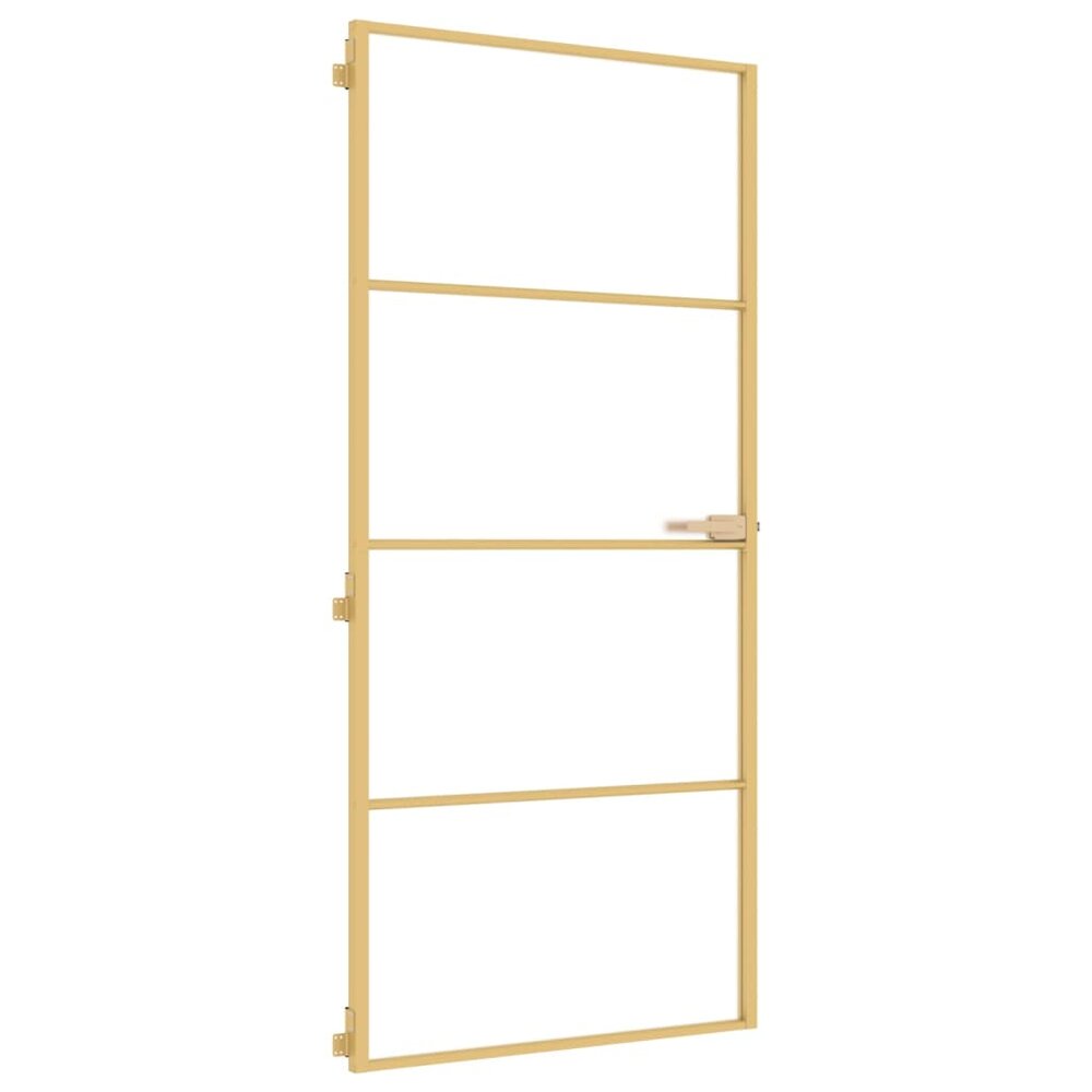 Binnendeur smal 93x201,5 cm gehard glas en aluminium goudkleur