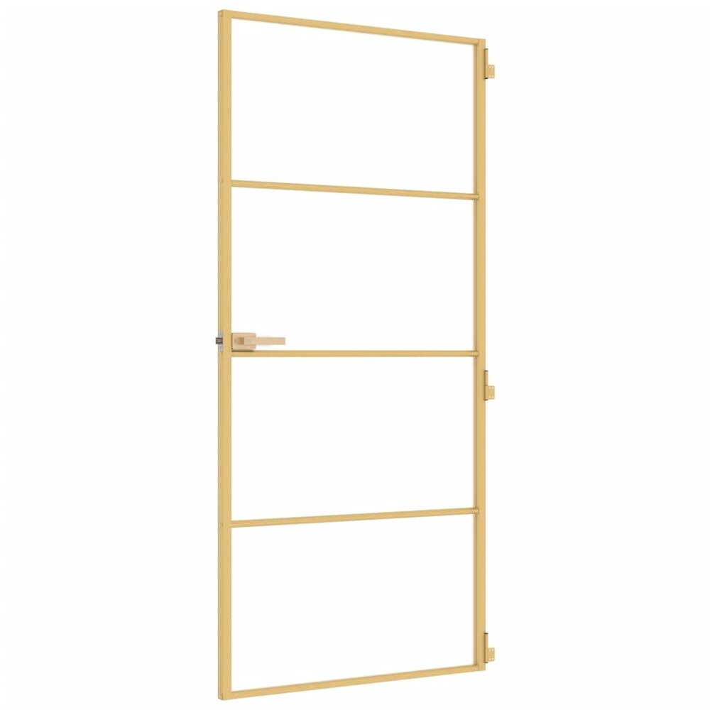 Binnendeur smal 93x201,5 cm gehard glas en aluminium goudkleur