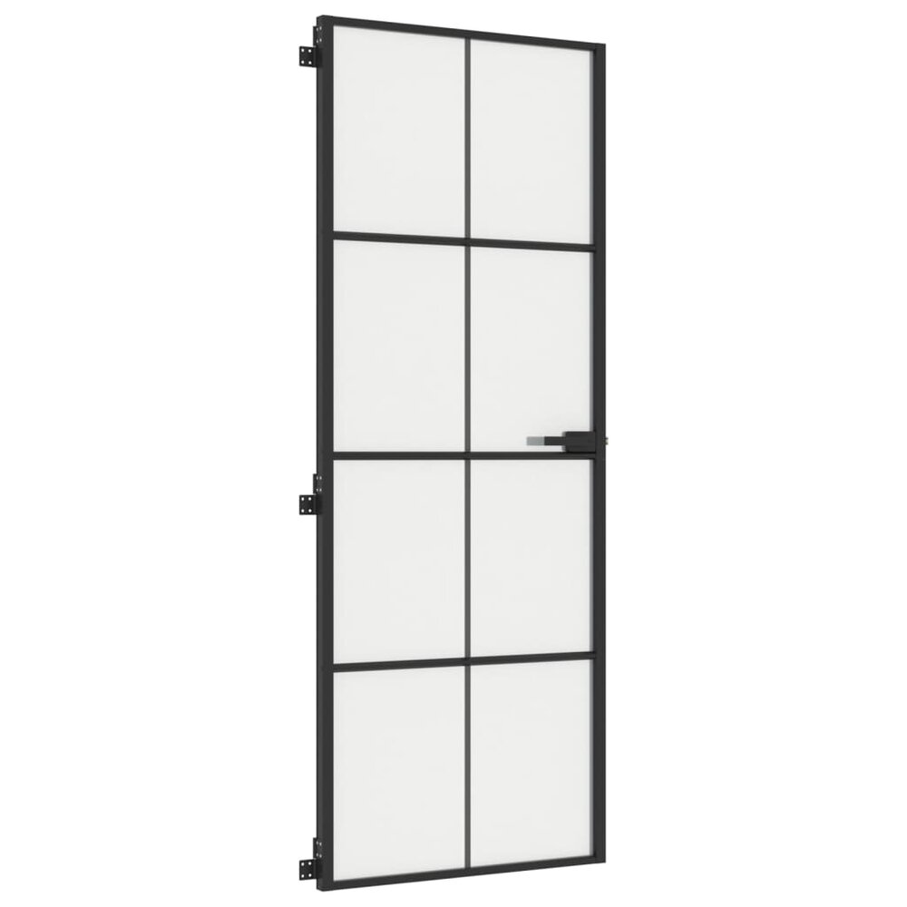 Binnendeur smal 76x201,5 cm gehard glas en aluminium zwart