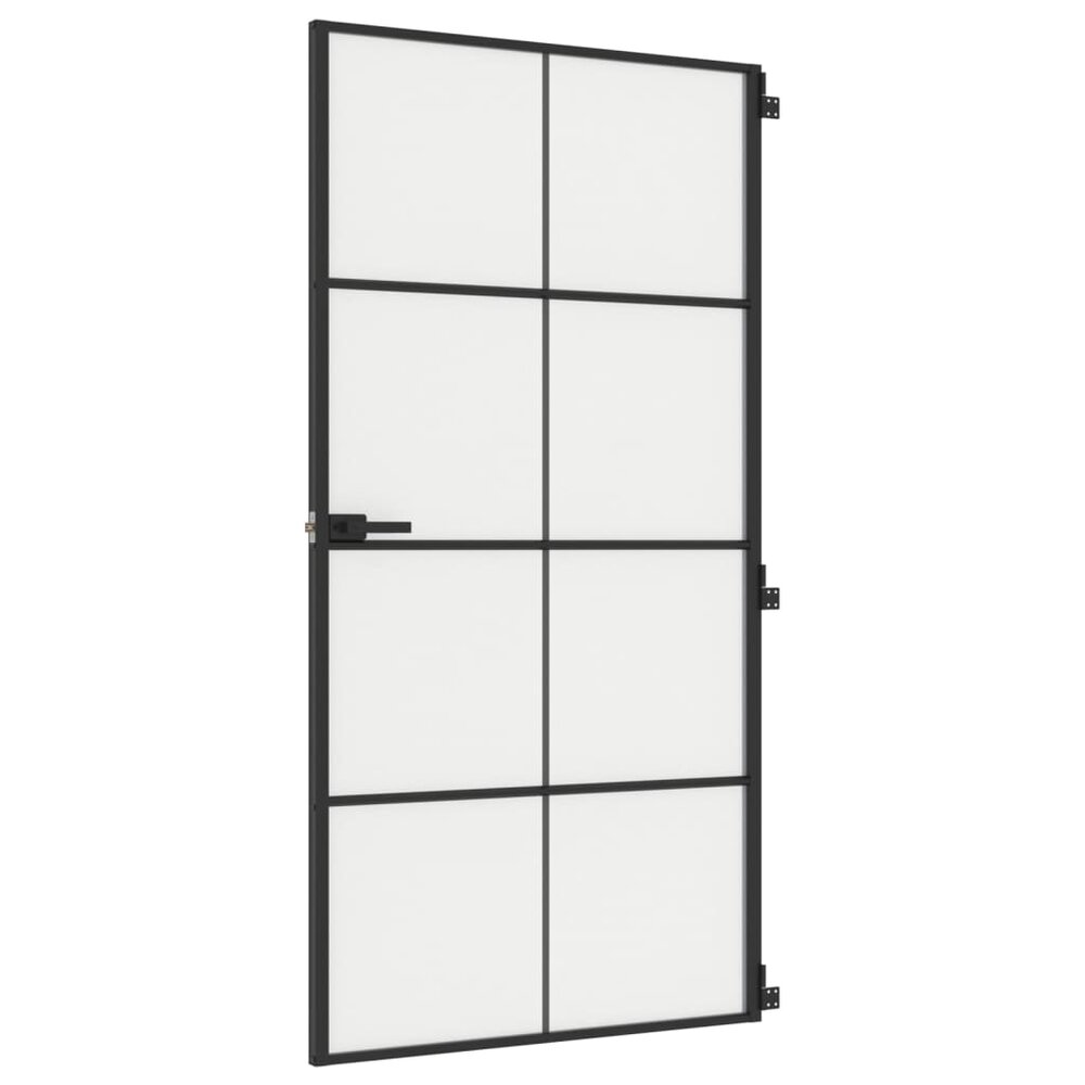 Binnendeur smal 102,5x201,5 cm gehard glas en aluminium zwart