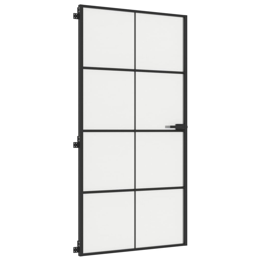 Binnendeur smal 102,5x201,5 cm gehard glas en aluminium zwart