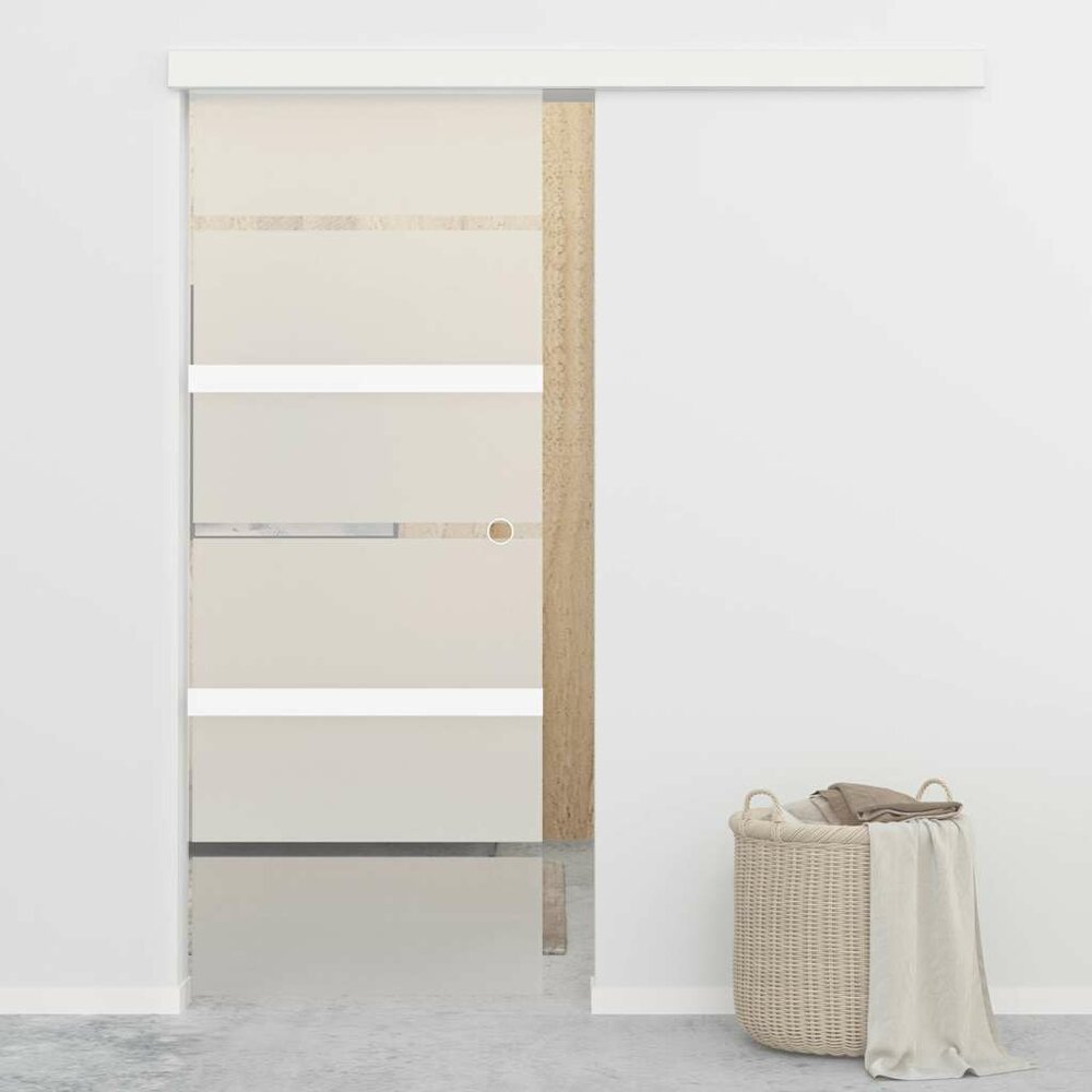 Schuifdeur 76x212 cm ESG-glas en aluminium zilverkleurig