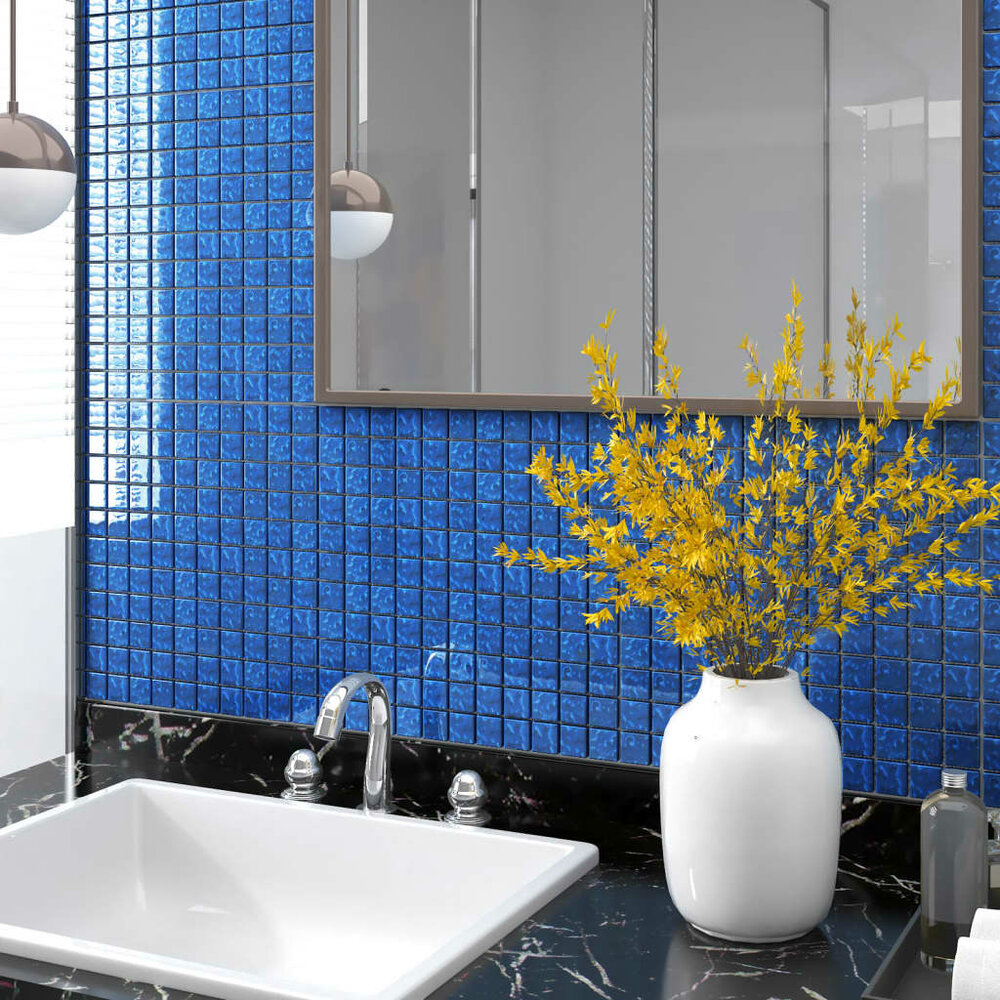 Moza&iuml;ektegels 11 st 30x30 cm glas blauw