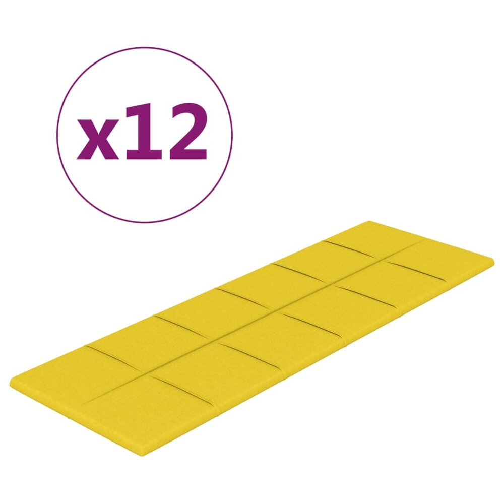 Wandpanelen 12 st 3,24 m&sup2; 90x30 cm stof lichtgeel