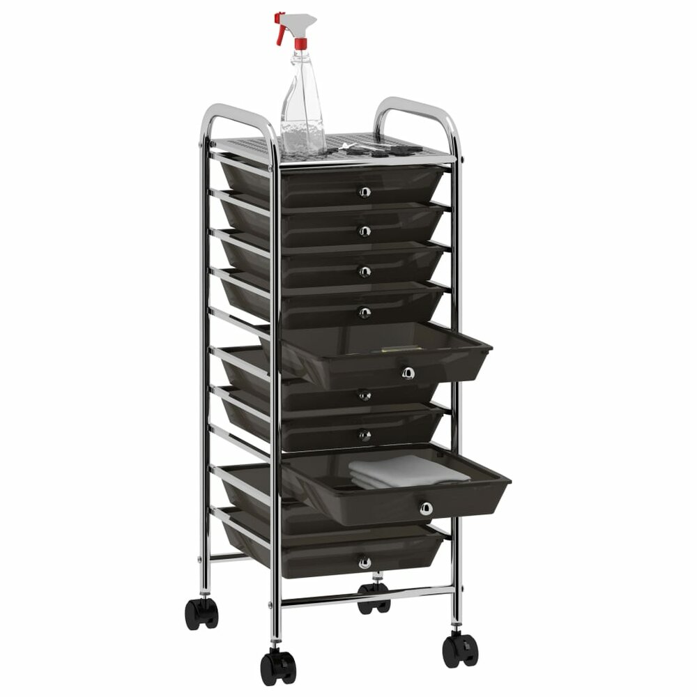 Opbergtrolley met 10 lades mobiel kunststof zwart