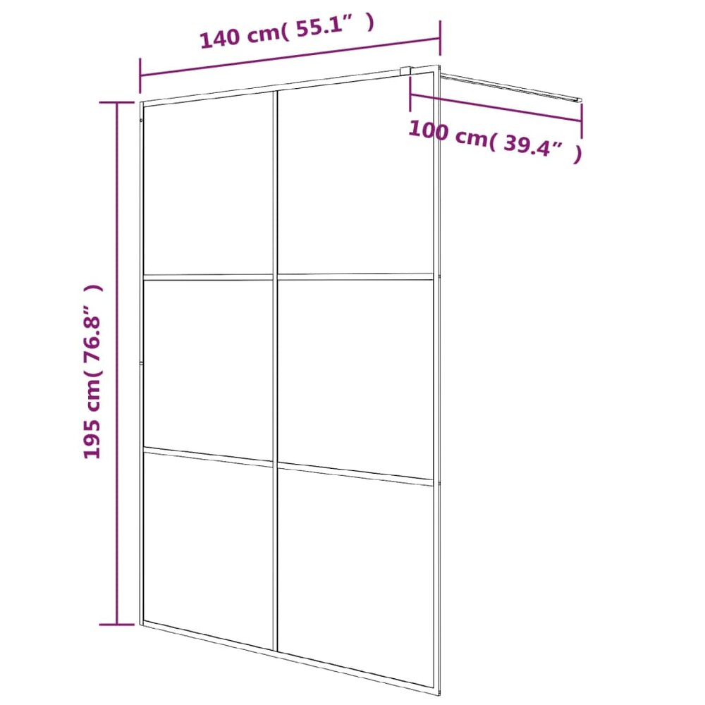 Inloopdouchewand 140x195 cm mat ESG-glas zwart