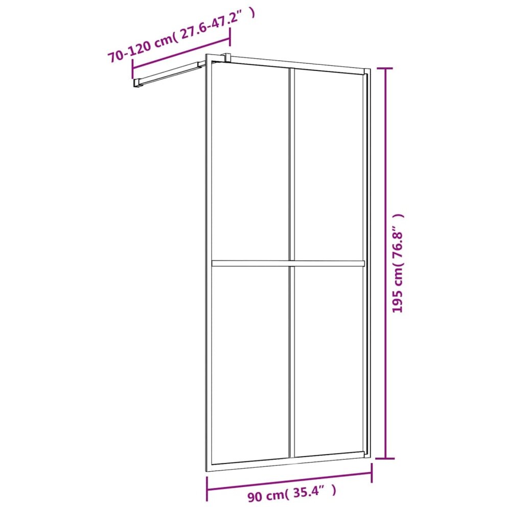 Inloopdouchewand transparant 90x195 cm ESG-glas goudkleurig