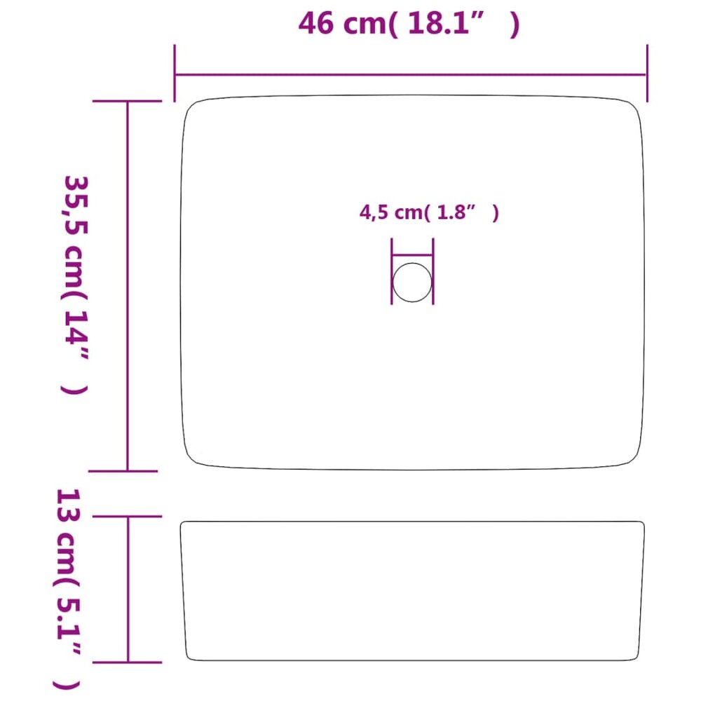 Opzetwasbak rechthoekig 46x35,5x13 cm keramiek zwart