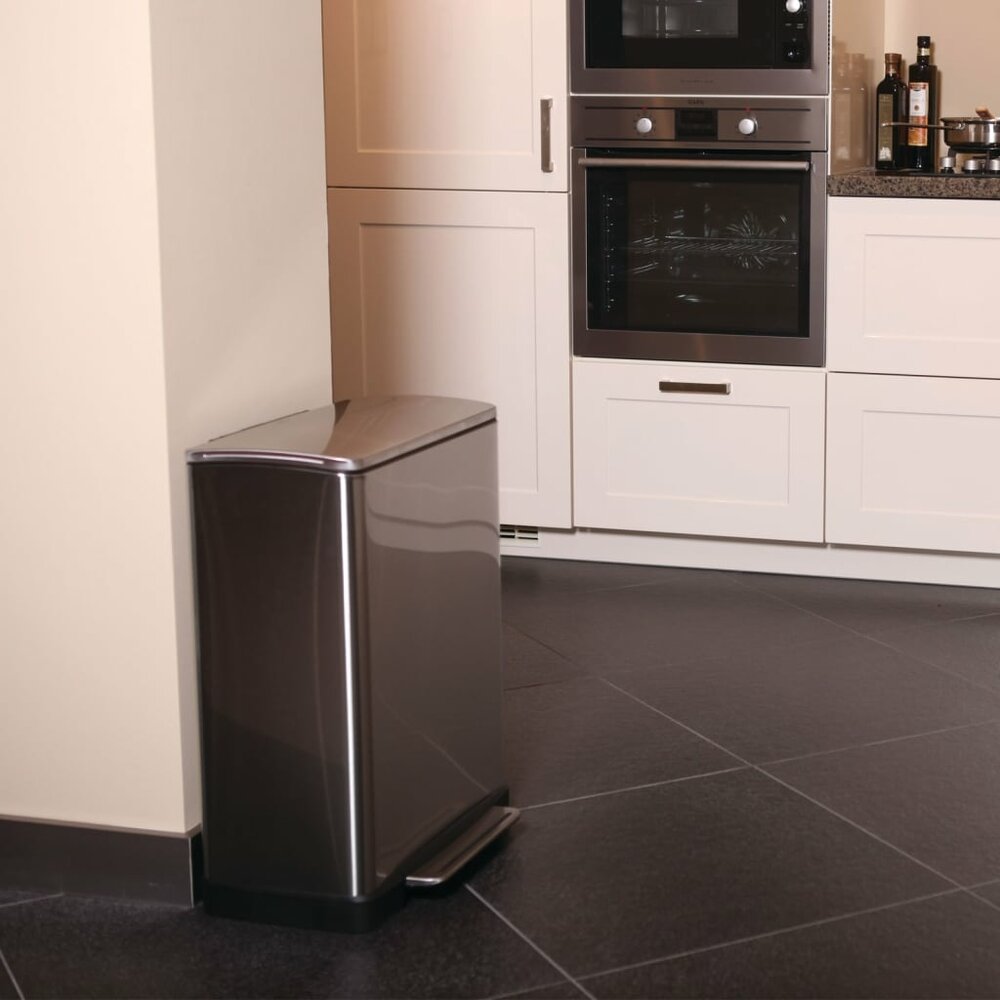 Vuilnisbak met pedaal E-Cube 28 L+18 L matzilverkleurig