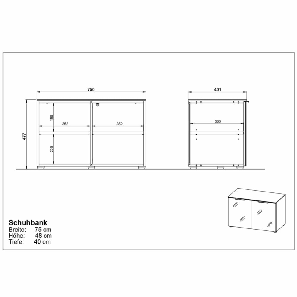 Schoenenbank GW-Rimini 75x40x48 cm grafietkleurig en wit