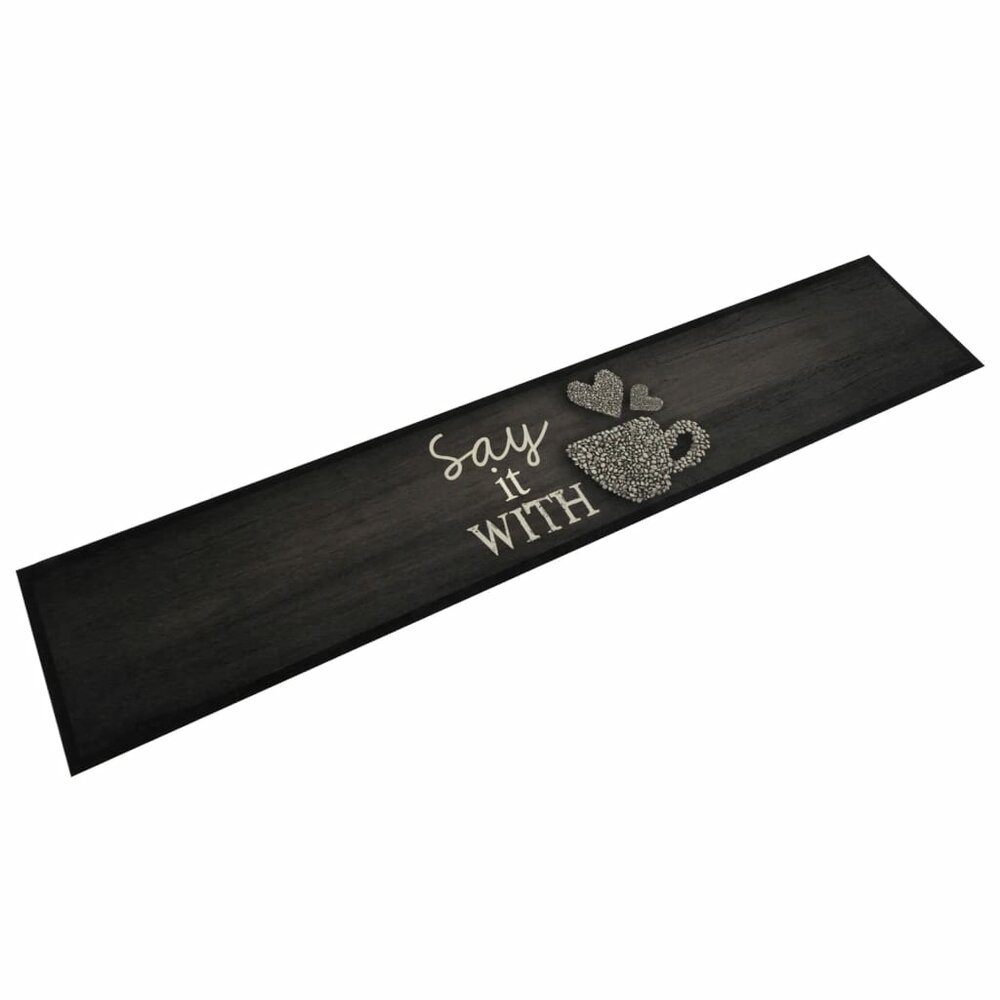 Keukenmat wasbaar kopjeprint 60x300 cm fluweel zwart