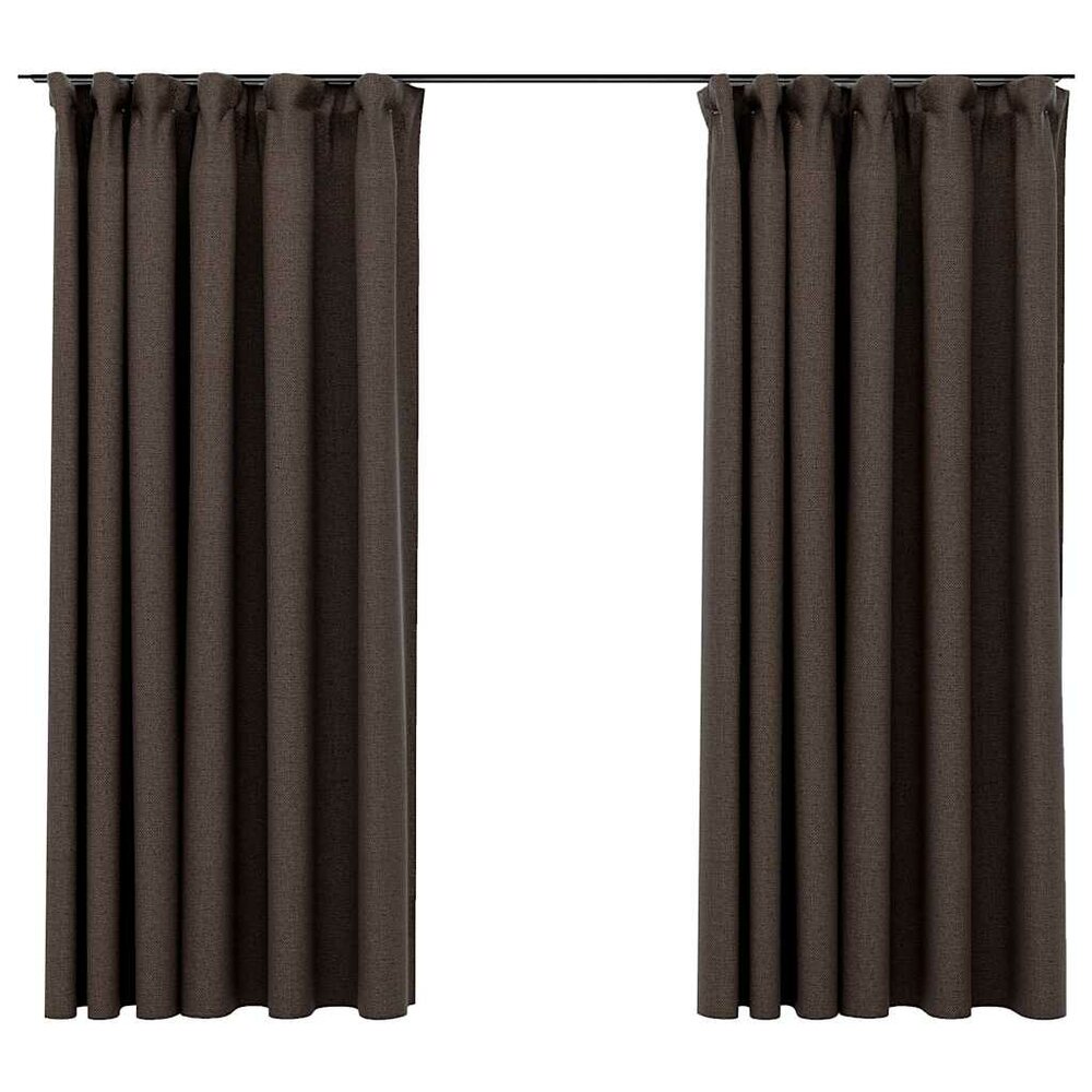 Gordijnen linnen-look verduisterend haken 2 st 140x175 cm taupe