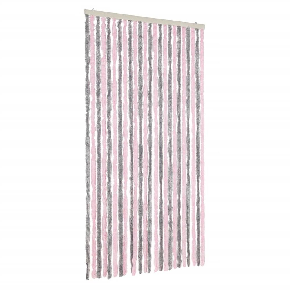 Vliegengordijn 100x220 cm chenille zilvergrijs en roze