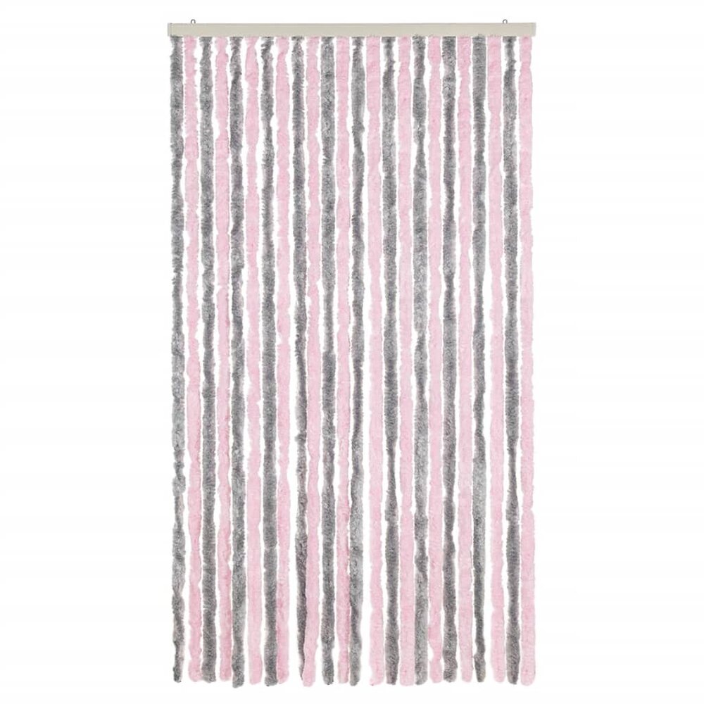 Vliegengordijn 100x220 cm chenille zilvergrijs en roze