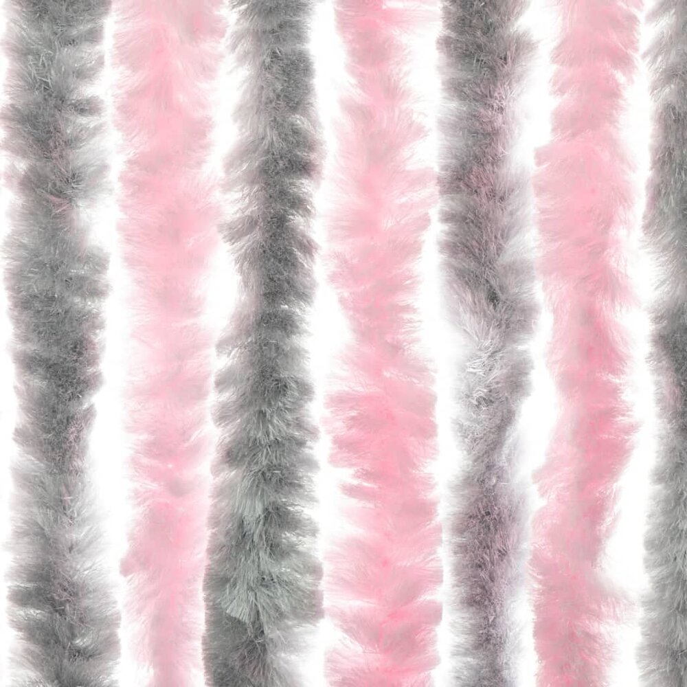 Vliegengordijn 100x220 cm chenille zilvergrijs en roze