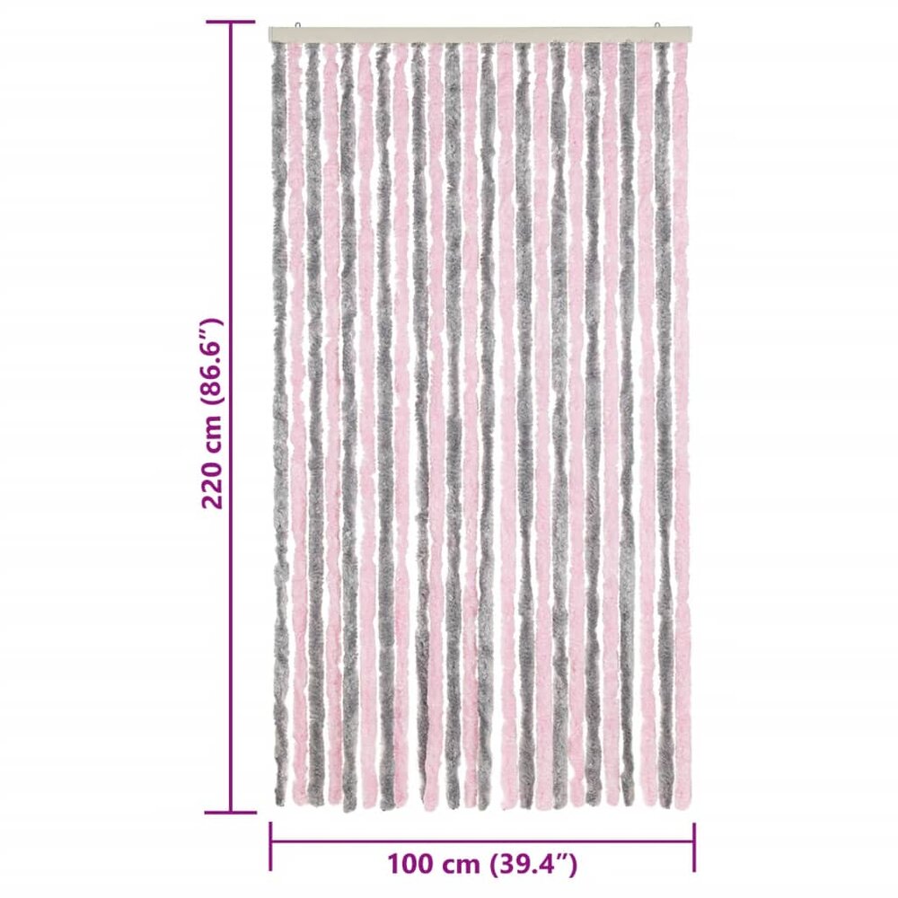 Vliegengordijn 100x220 cm chenille zilvergrijs en roze