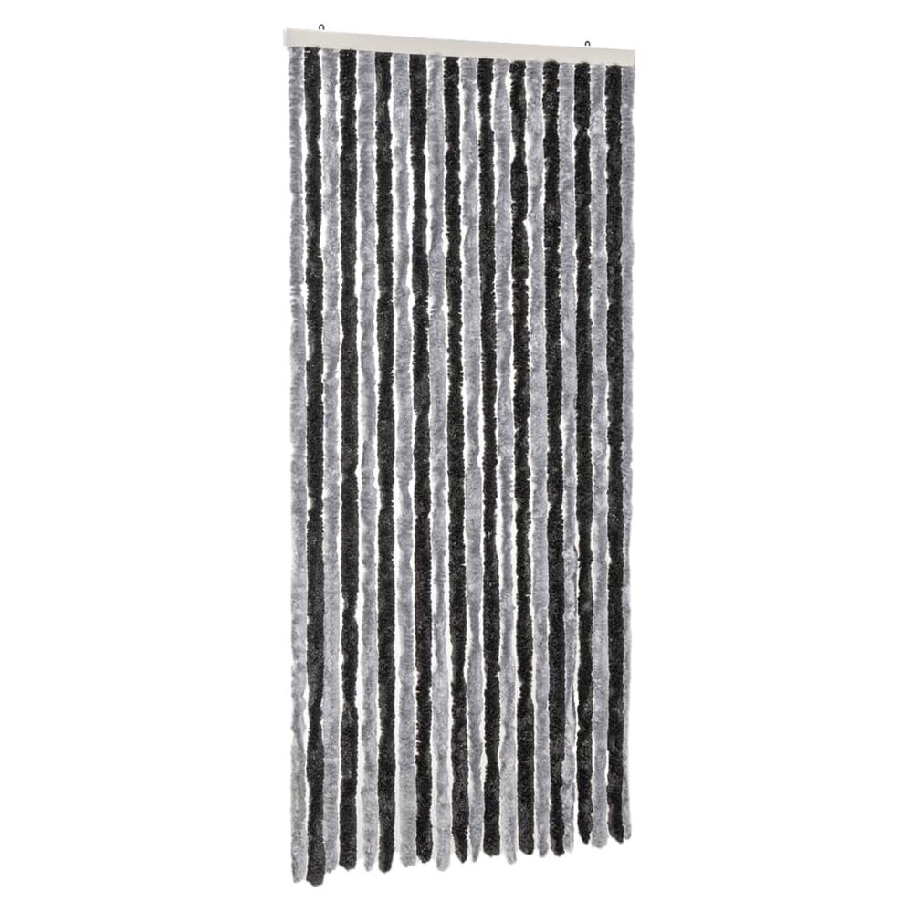 Vliegengordijn 90x200 cm chenille grijs en zwart