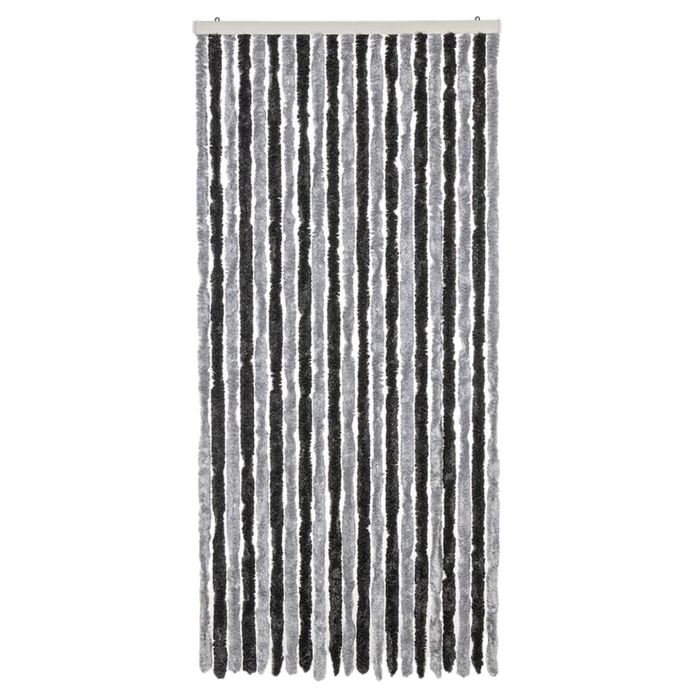 Vliegengordijn 90x200 cm chenille grijs en zwart