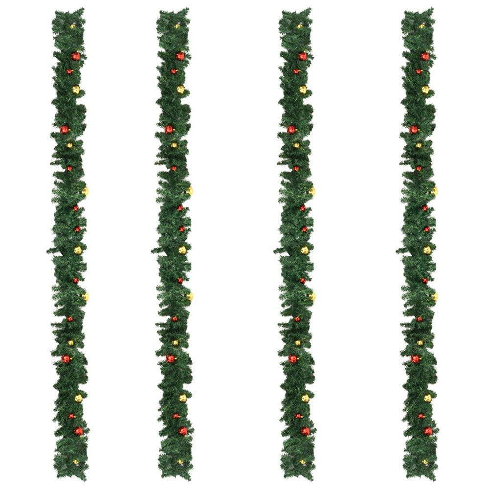 Kerstslingers 4 st met kerstballen 270 cm PVC groen