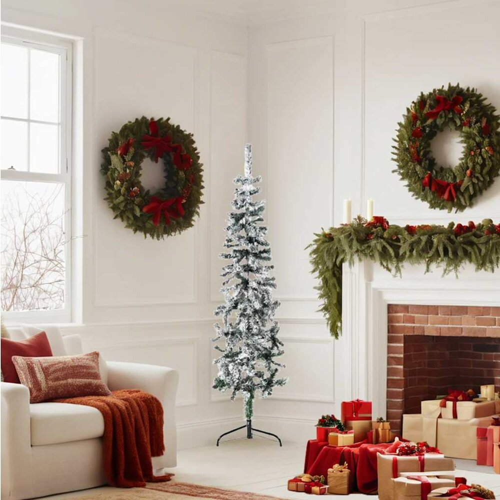 Kunstkerstboom half met sneeuw smal 150 cm