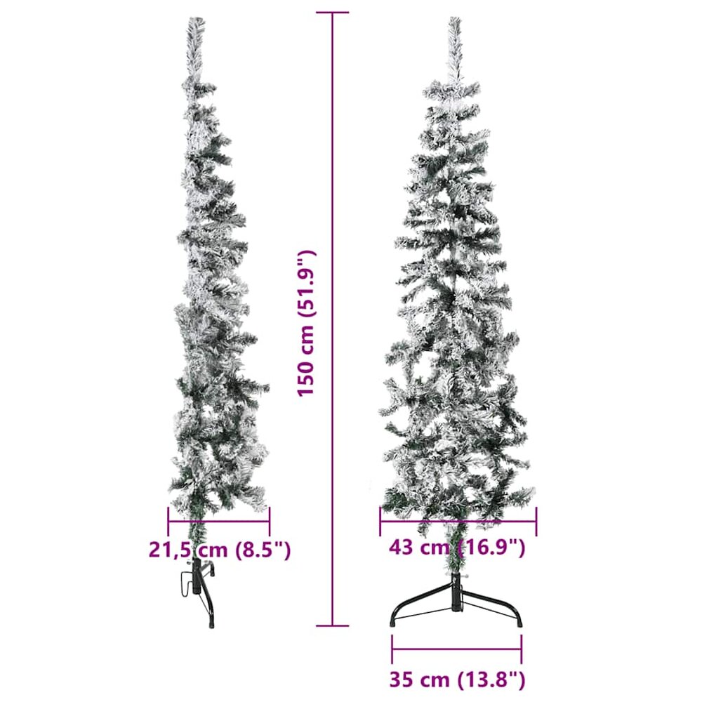 Kunstkerstboom half met sneeuw smal 150 cm