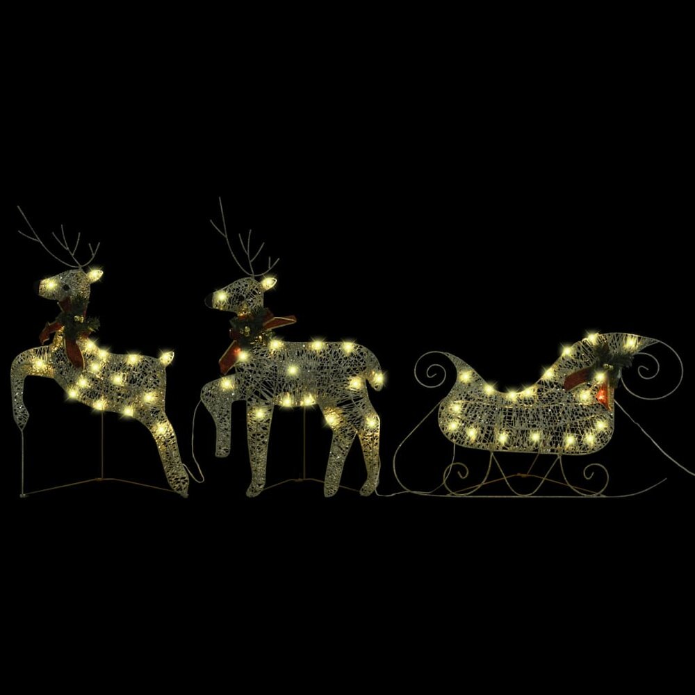 Buitenkerstversiering rendieren en slee 140 LED&#039;s goudkleurig