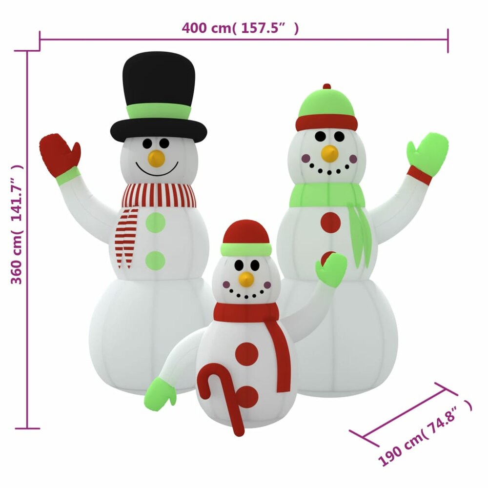 Sneeuwpopfamilie opblaasbaar met LED&#039;s 360 cm