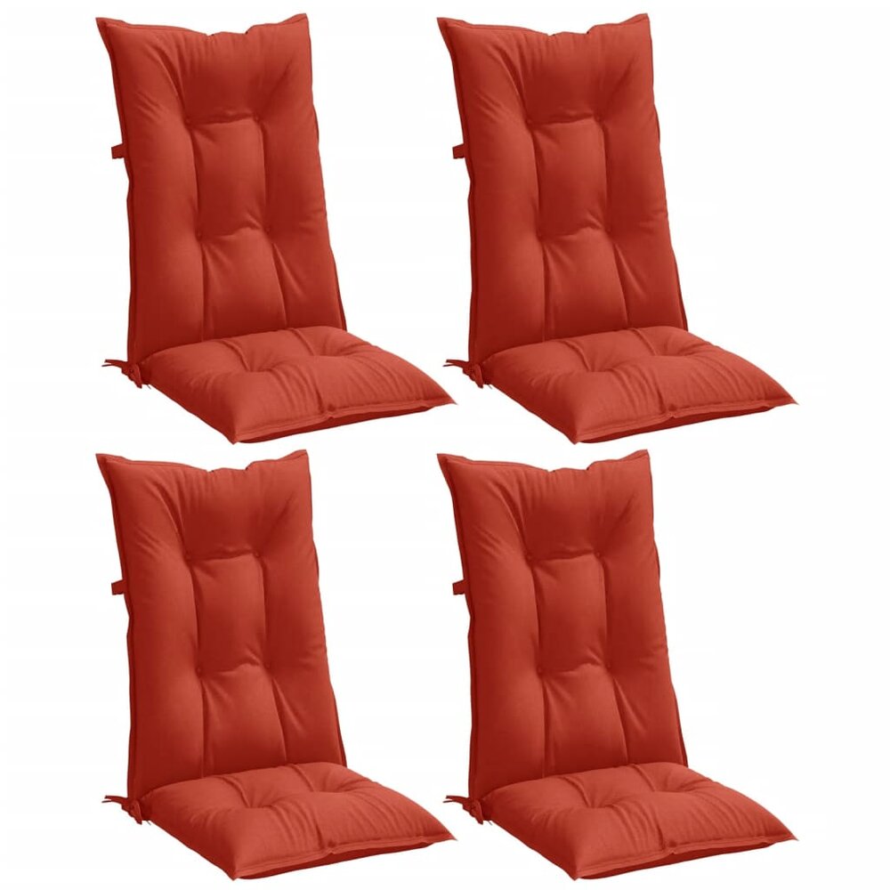 Stoelkussens 4 st hoge rug 120x50x7 cm stof gem&ecirc;leerd rood
