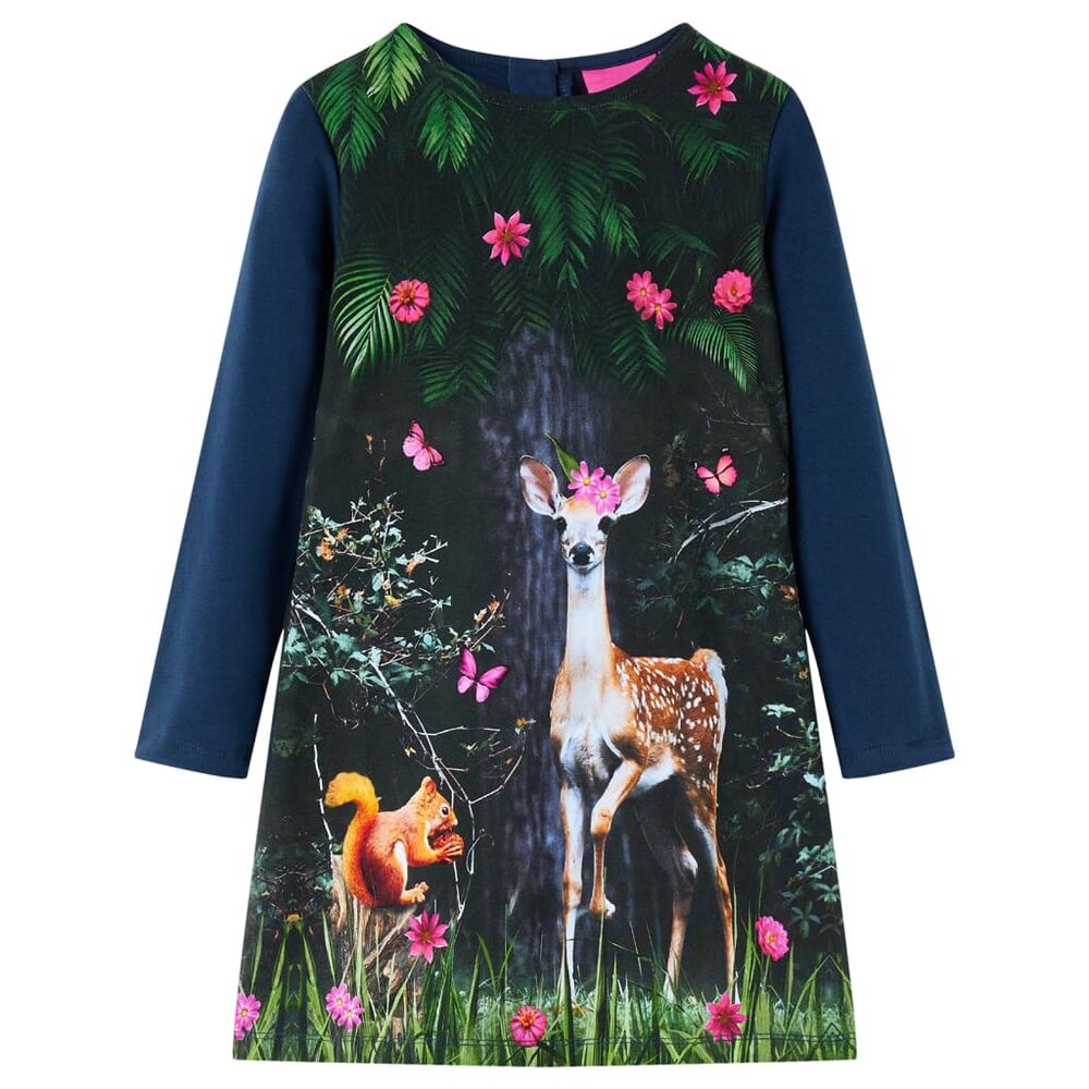 Kinderjurk met lange mouwen 92 marineblauw