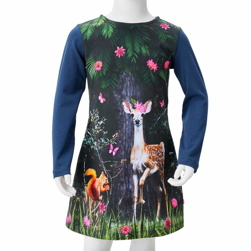 Kinderjurk met lange mouwen 92 marineblauw