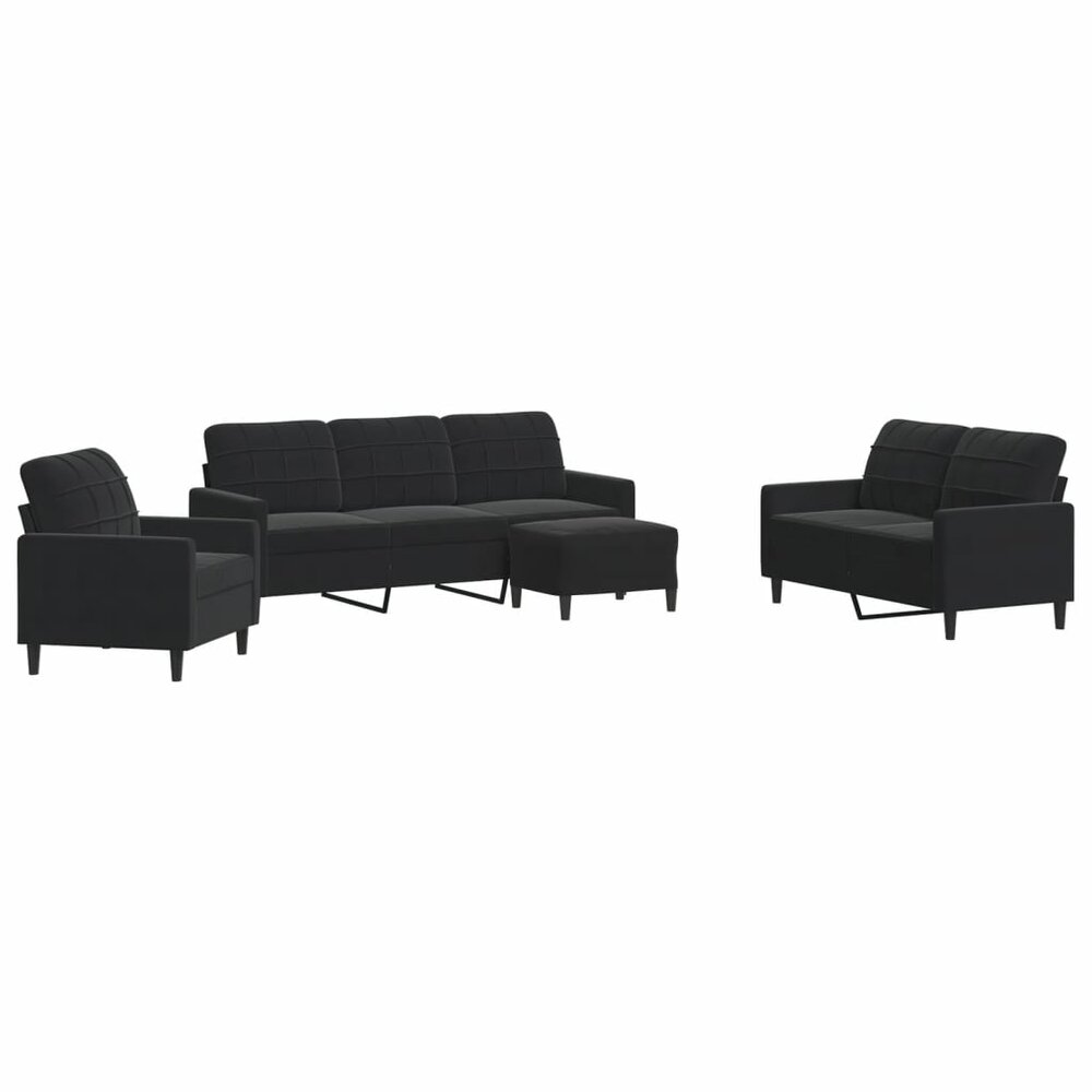4-delige Loungeset met kussens fluweel zwart