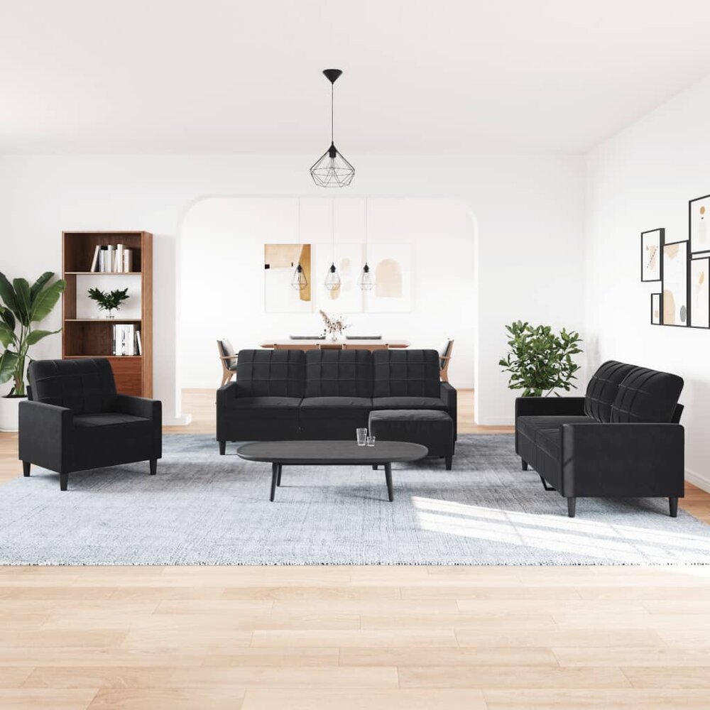 4-delige Loungeset met kussens fluweel zwart