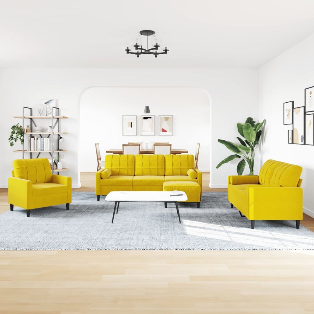 4-delige Loungeset met kussens en bolsters fluweel geel