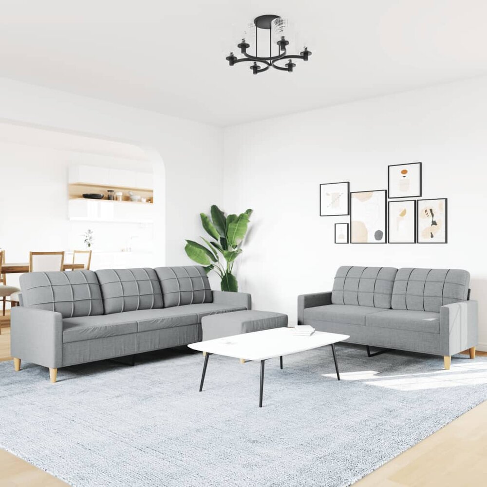 3-delige Loungeset met voetenbank stof lichtgrijs