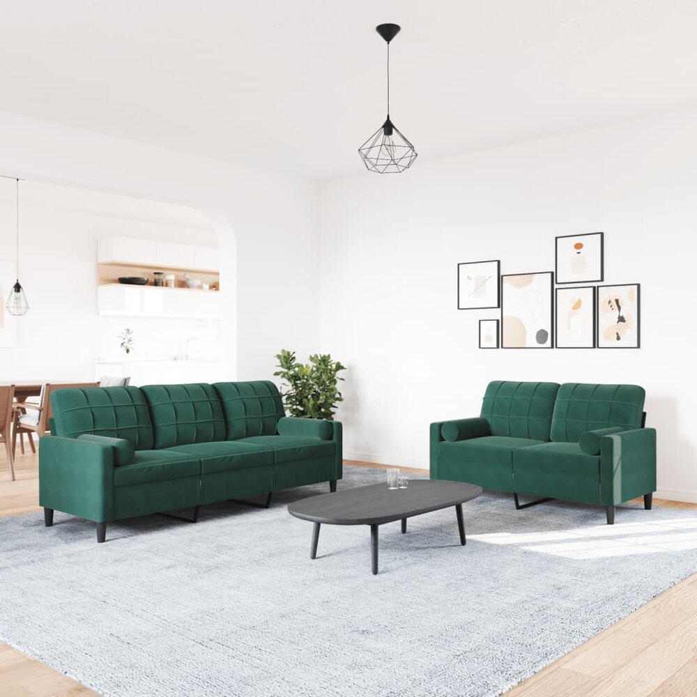 2-delige Loungeset met kussens en bolsters fluweel donkergroen