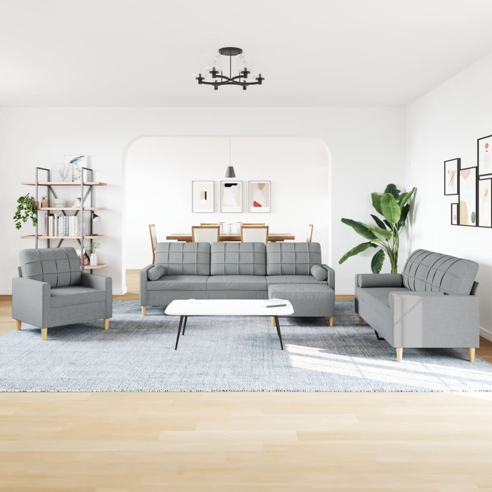 4-delige Loungeset met voetenbank en kussens stof lichtgrijs